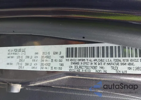 2016 Ram 1500 Sport из США, поврежденный, VIN 3C6JR6CT7GG174387